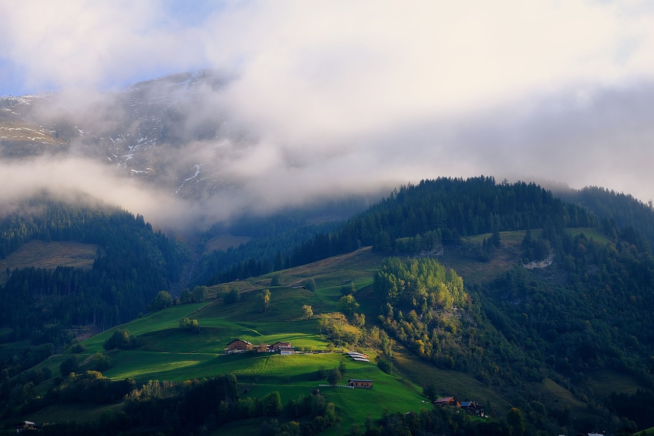 mountains, fog, clouds